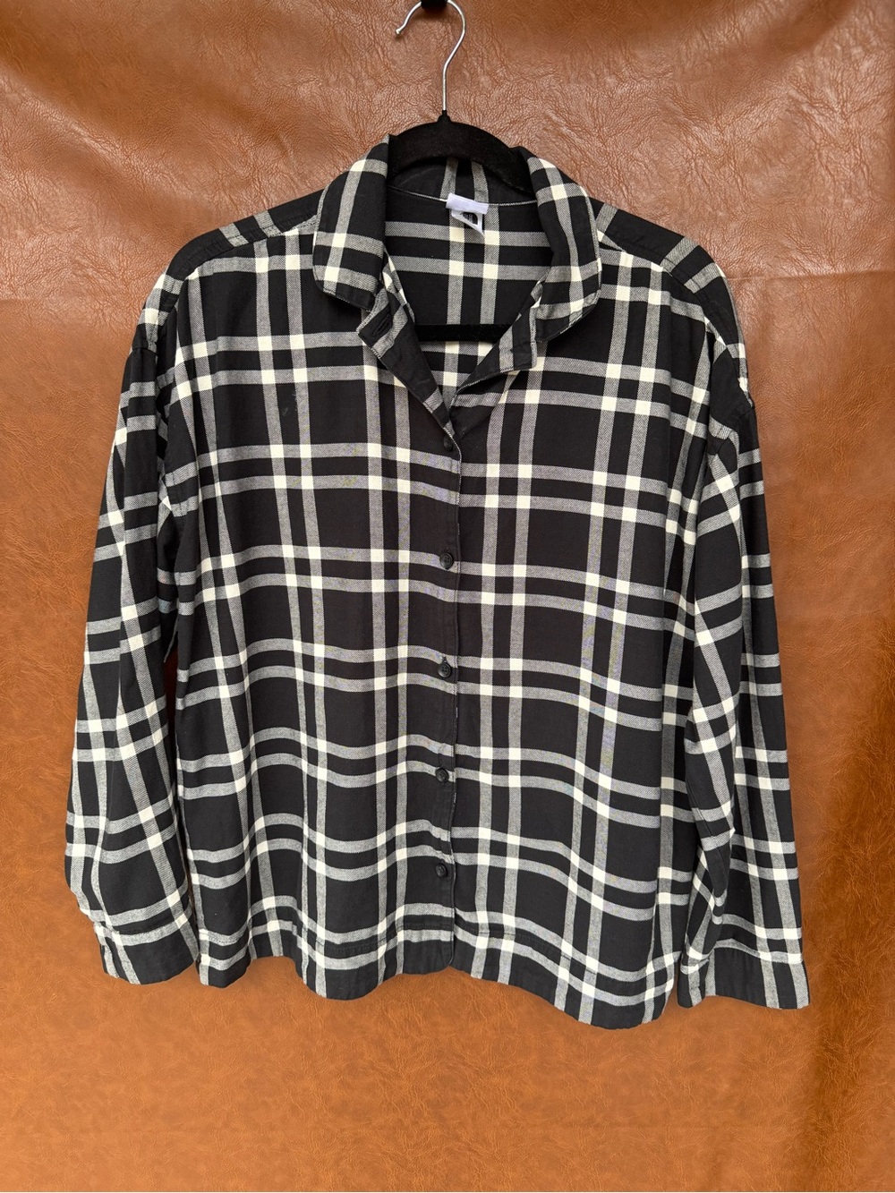 Hanna Andersson Womens S Black Plaid Button Down Shirt Long Sleeve Flannel